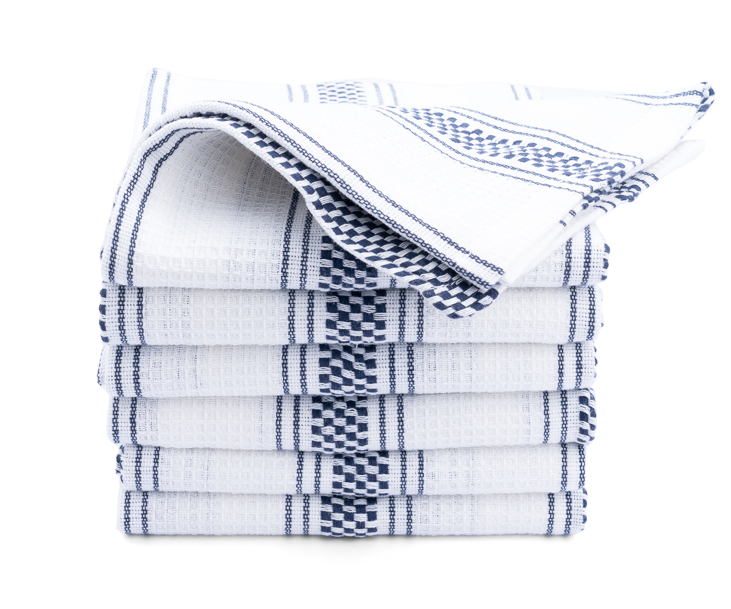 All Cotton and Linen Kitchen Towels, Navy Blue Striped Cotton Dish