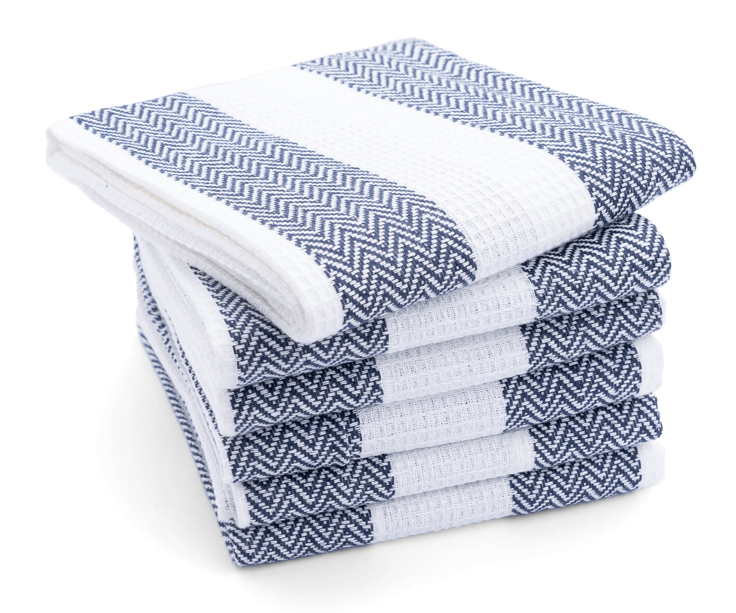 All Cotton and Linen Kitchen Towels, Set of 6, Cotton Dish Towels, Navy