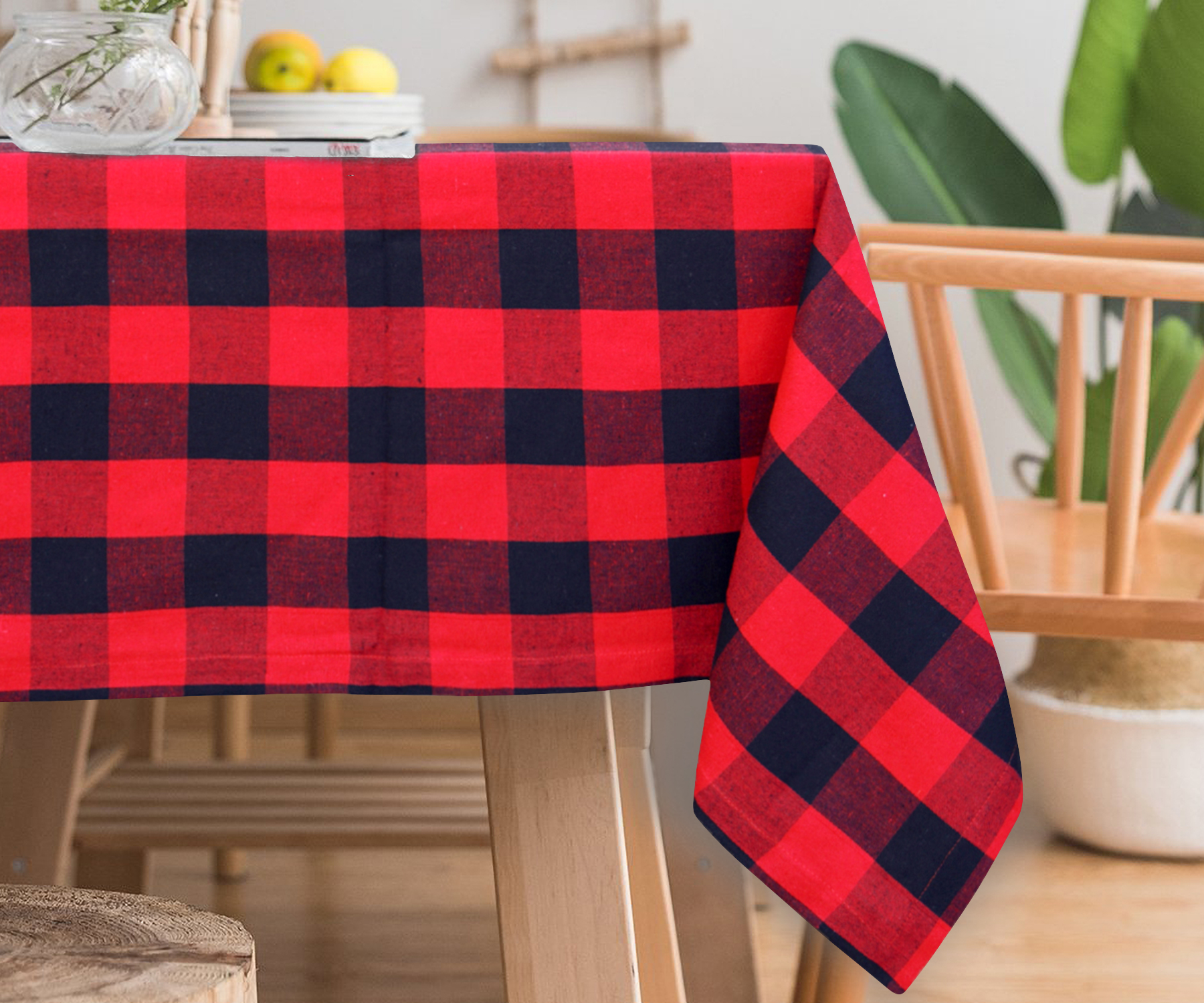 All Cotton and Linen Rectangle Tablecloth Cloth Tablecloth for Dining, Checkered Table Cover
