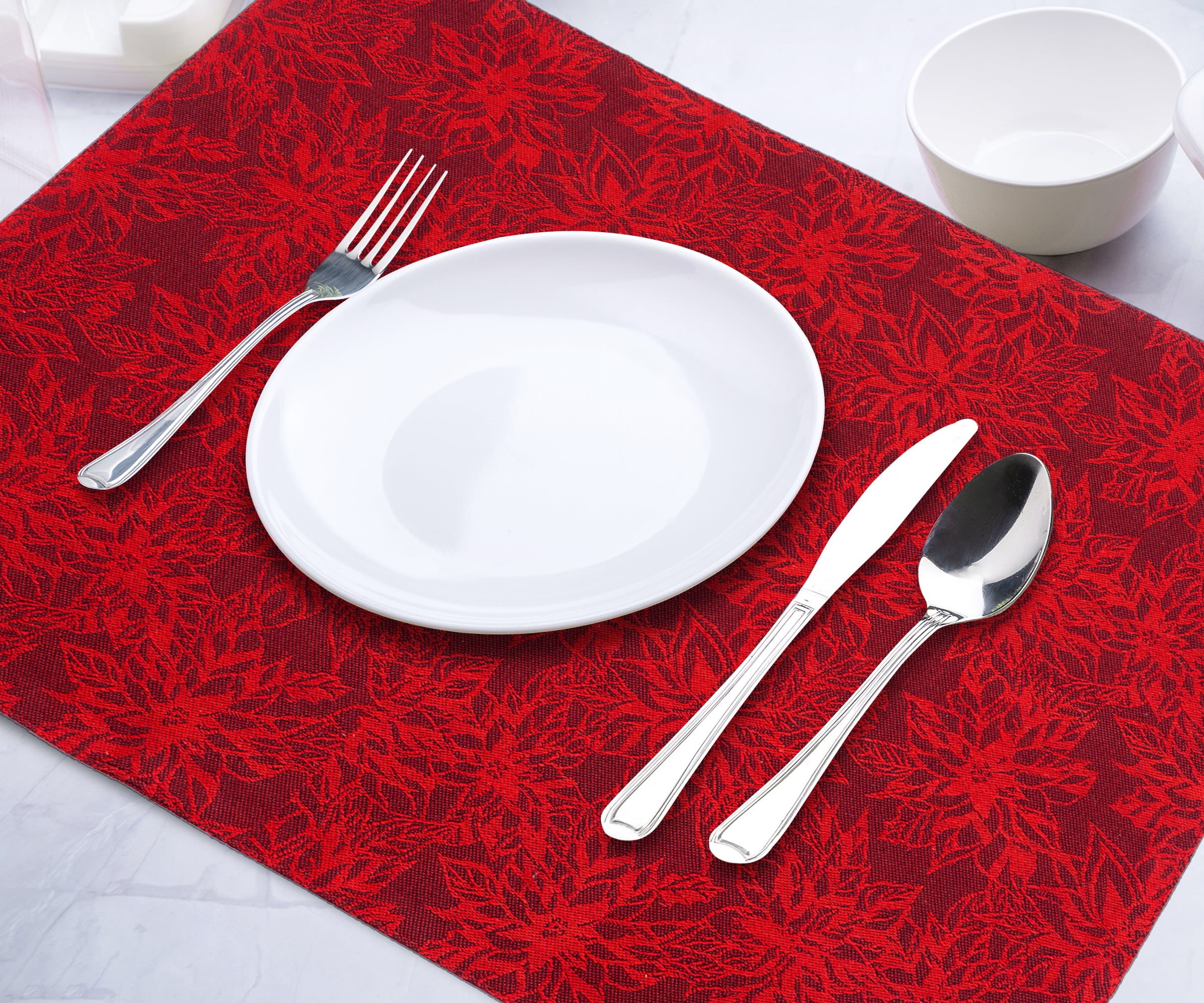 All Cotton and Linen Red Placemats Set of 6, Red Cotton Placemats, Christmas Placemats, Washable