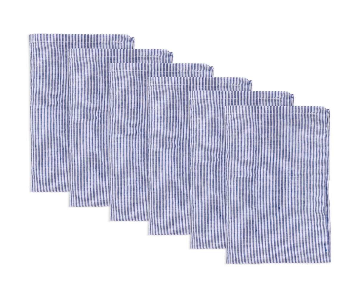 All Cotton and Linen 100 Linen Napkins, Cloth Napkins, Blue Striped
