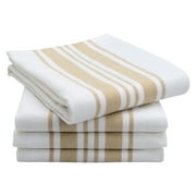 All Cotton and Linen Kitchen Towels, Cotton Dish Towels, Beige Striped Hand Towels, Farmhouse Tea Towels, Beige and White, Set of 4, 18 x 28"