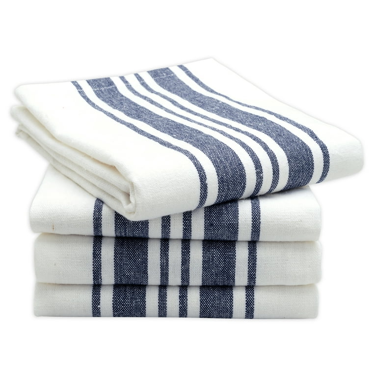 All Cotton and Linen Striped Dish Towels Rectangular BC Navy / 18x28 / Set of 4