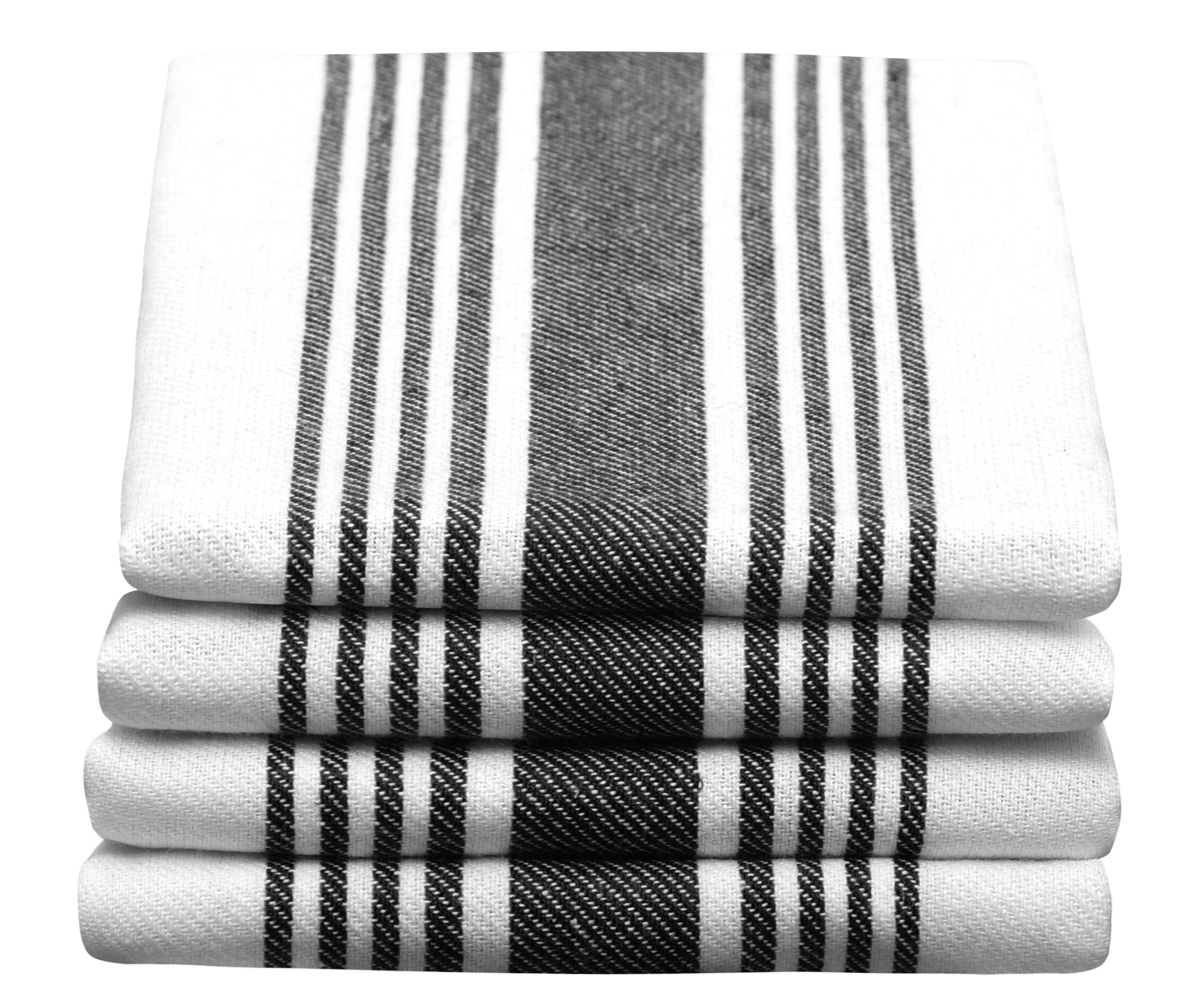 All Cotton and Linen Striped Dish Towels Rectangular BC Black / 18x28 / Set of 4