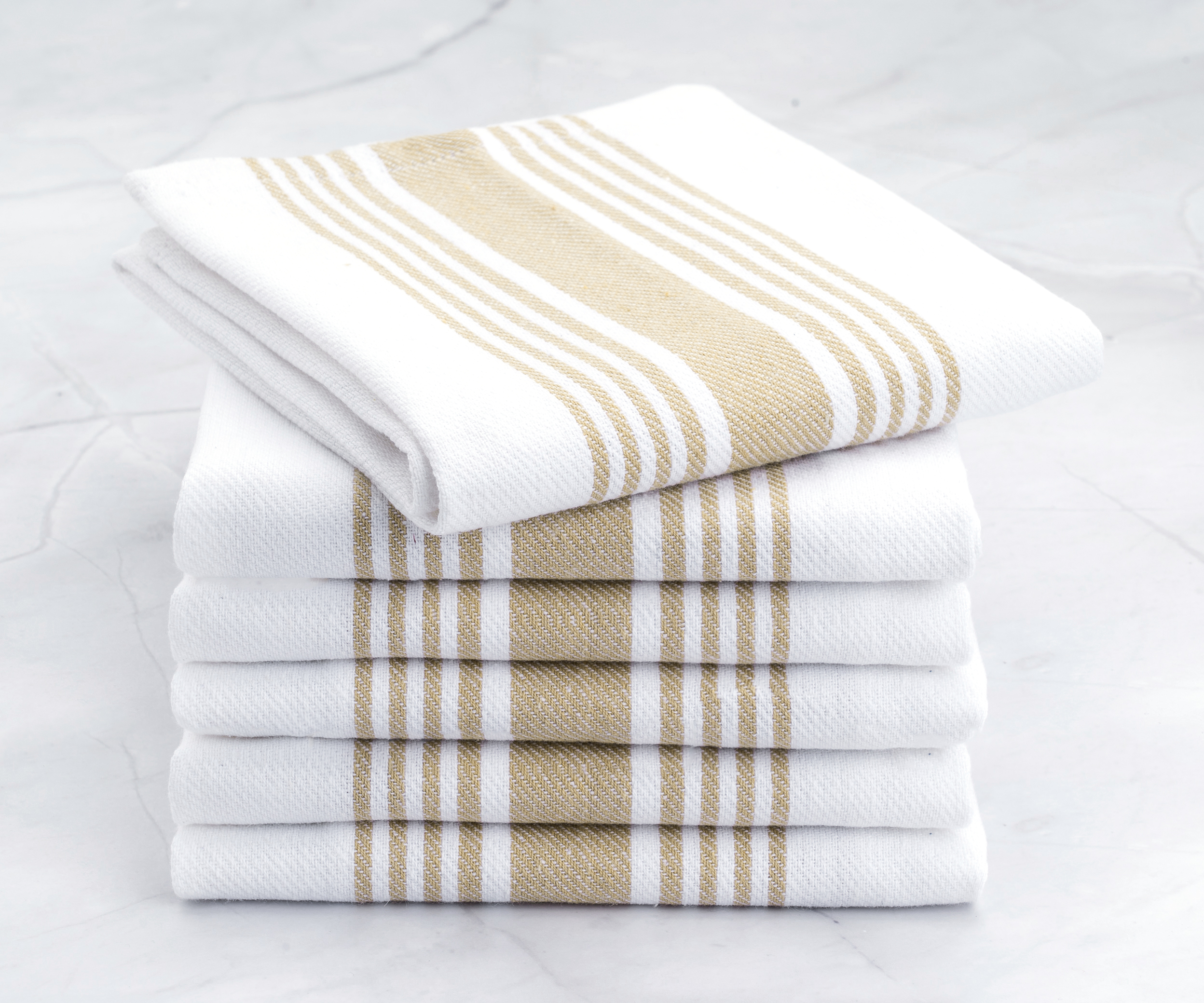 All Cotton and Linen Kitchen Towels, Farmhouse Hand Towels, Striped Dish Towels Set of 6, White