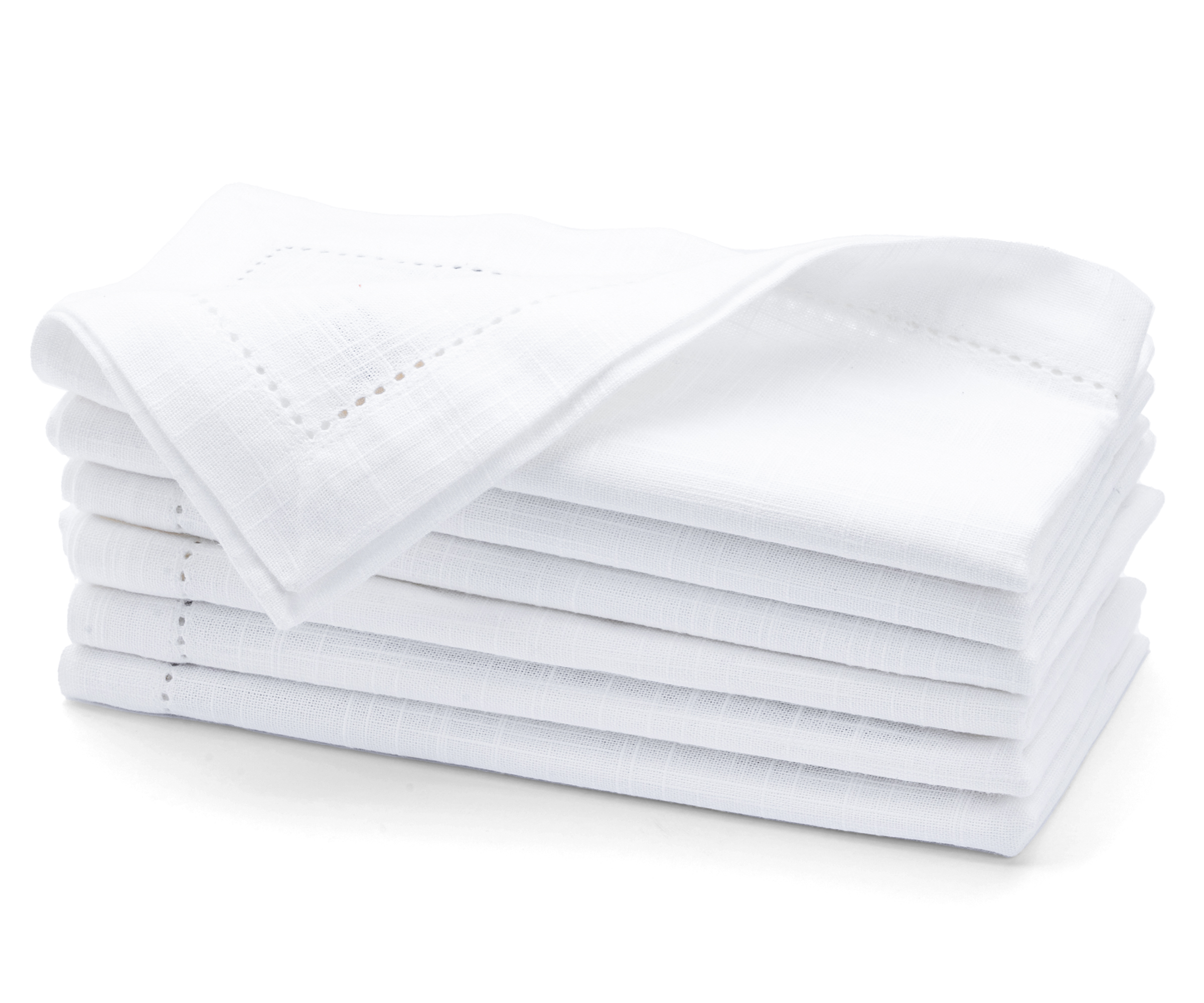 All Cotton and Linen White Cloth Napkins, Hemstitched Linen Napkins