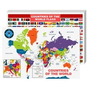 All Countries and Flags of The World Educational Map | Great Learning Tool for Kids and Adults | 80lb Cardstock (216gsm) | 12 x 18 | 10 per Pack