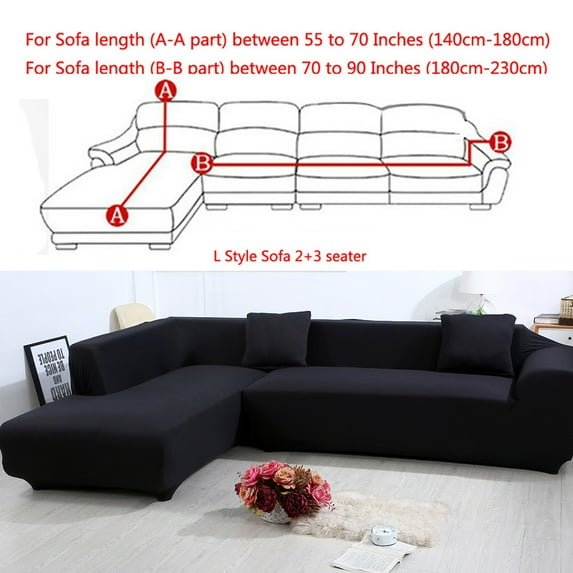 All-Cover Sectional Sofa L Shape, 2pcs Slipcover Elastic Washable Couch Cover, 2seater (55 to 74Inch)+3 Seater(74 to 90 Inch) Sofa Slipcover Couch Cover Stretch for L Shape Sectional Corner