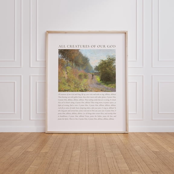 All Creatures Of Our God And King Hymn Wall Art Christian Artwork Scripture Wall Art Vintage Thanksgiving Blessing, Stretched Canvas 16x20in