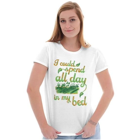 All Day Bed Flower Beds Garden Humor Womens Slim Fit Graphic Tee Brisco Brands L