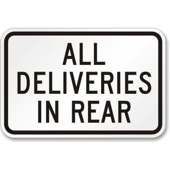 All Deliveries Parking Lot Weatherproof Metal Sign Size: 8 x 12 Inch