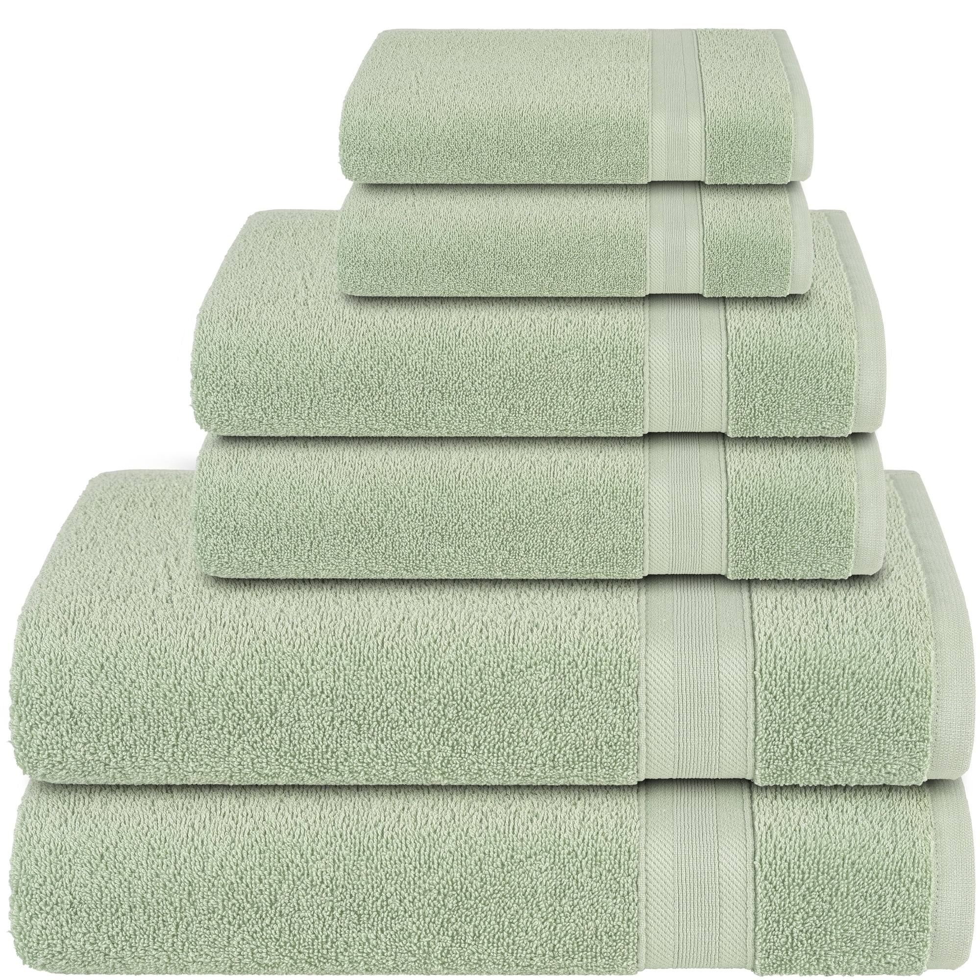 Quick-Dry, Soft & High Absorbent Bath Towels Cotton Turkish Bath Towel Set of 6 | Daily Use 100% Cotton Towels for Bathroom, Gym & More | Bathroom Towels Set (6 Pcs, Green)