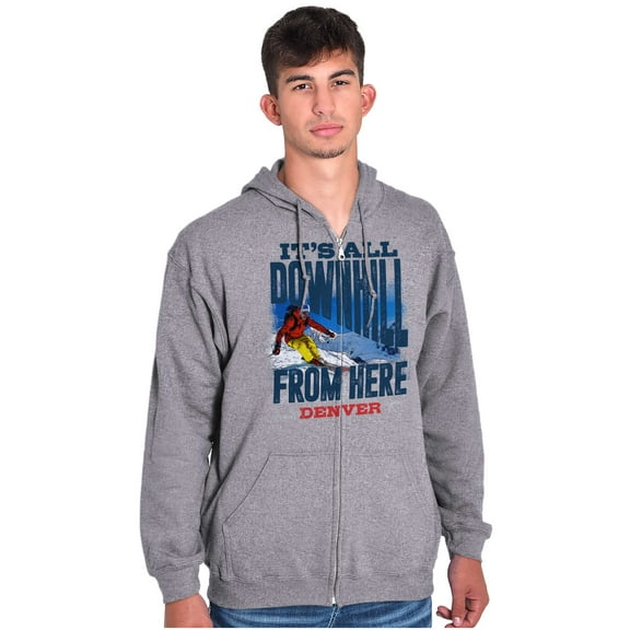 All Downhill From Here Denver CO Unisex Fleece Graphic Zip Up Hoodie Brisco Brands 5X