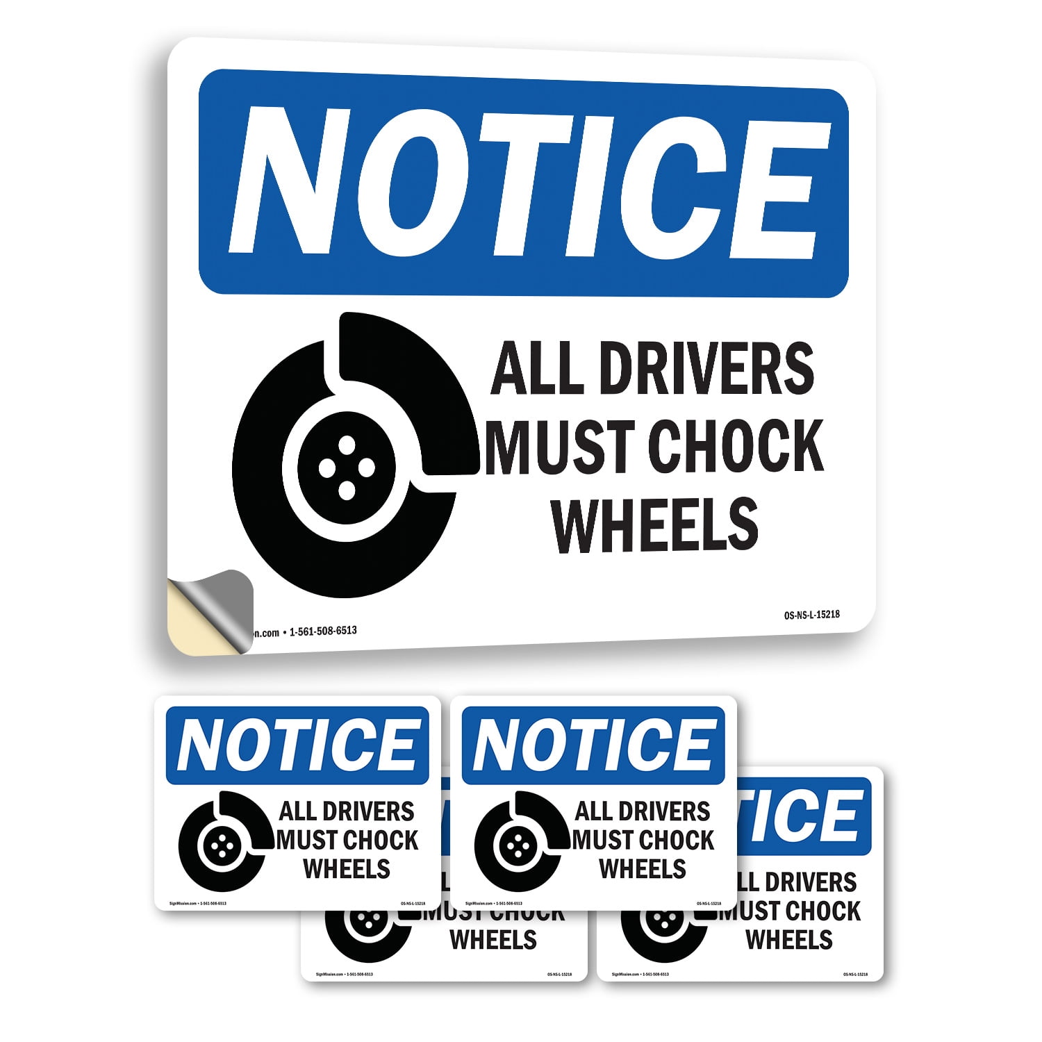 All Drivers Must Chock Wheels OSHA Notice Vinyl Decal Label 10 Inch x 7 ...