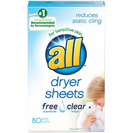 All Dryer Sheets for Sensitive Skin Free Clear (Pack of 14)