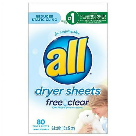 All Dryer Sheets for Sensitive Skin Free Clear (Pack of 48)