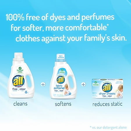 All Dryer Sheets for Sensitive Skin Free Clear (Pack of 4)