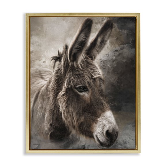Stupell Industries All Ears Donkey Gold Framed Floater Canvas Wall Art, design by Robin-Lee Viera