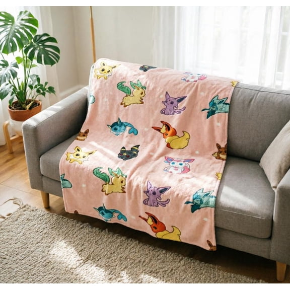 All Eeveelutions Pokemon Flannel Blanket, Sylveon Umbreon Vaporeon Throw, 50x40 inch