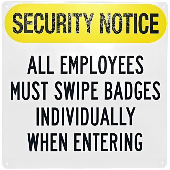All Employees Must Swipe Badges Entering Sign - 8"x12" Warning Visitor Security Metal Sign, for Home, Business, Garage Access