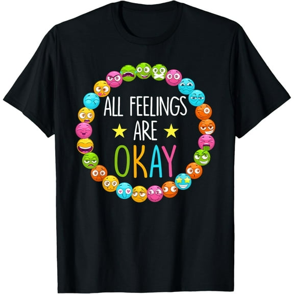 All Feelings Are Okay Mental Health Awareness Month Emotion T-ShirtMen and women can wear, black T-shirts, gifts. Age: M,L，XL 2XL, 3XL, 46XL