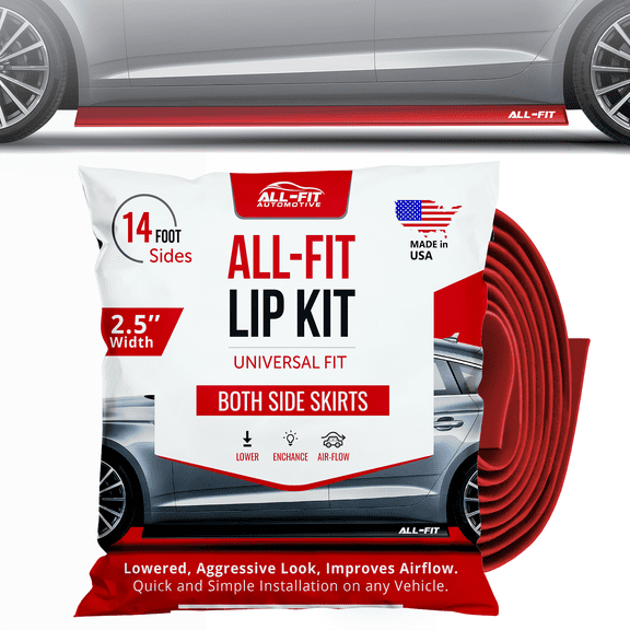 All-Fit Complete 2.5" Universal Both Side Skirts, Lowered Look, Ground Effect, Red