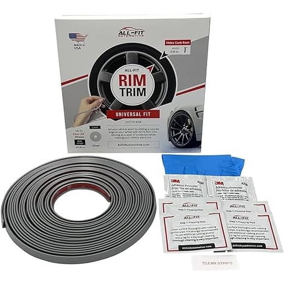 All-Fit Rim Trim Wheel Protection Strips for Curb Rash and Wheel Scratch Prevention – Made in The USA – Universal Fit (Silver)