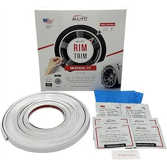 All-Fit Rim Trim Wheel Protection Strips for Curb Rash and Wheel Scratch Prevention – Made in The USA – Universal Fit (White)