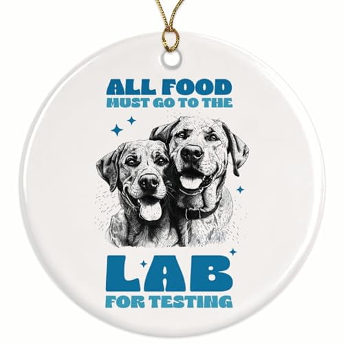 All Food Must Go to The Lab for Testing Magnet - Labrador Mom or Dad Christmas Ornament - 2.8" Round Ornament - Gold String Included - UV Printed Design - Glossy Ceramic - BMCO0831