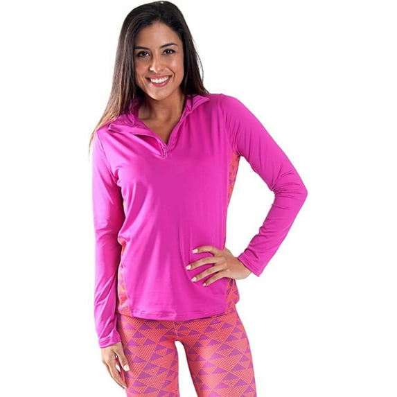All For Color Women's Half Zip Top (Push It Pink, Large)