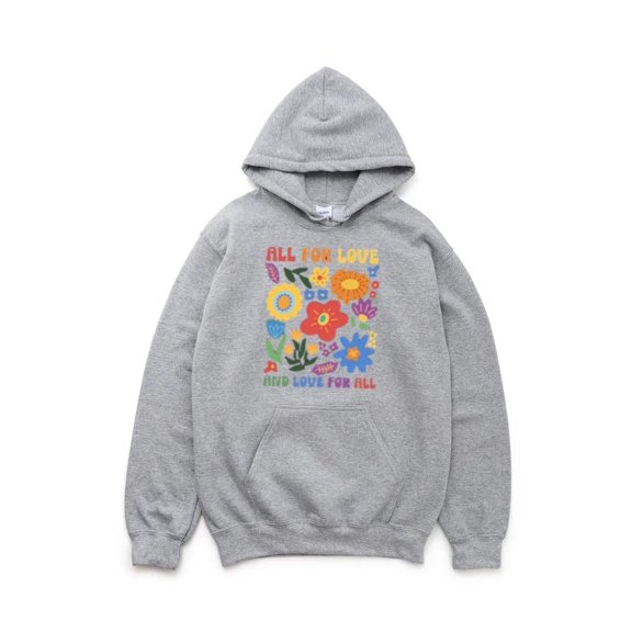 All For Love Equality Unity Peace Positive Message Graphic Hoodie, for men & women, up to size 5XL
