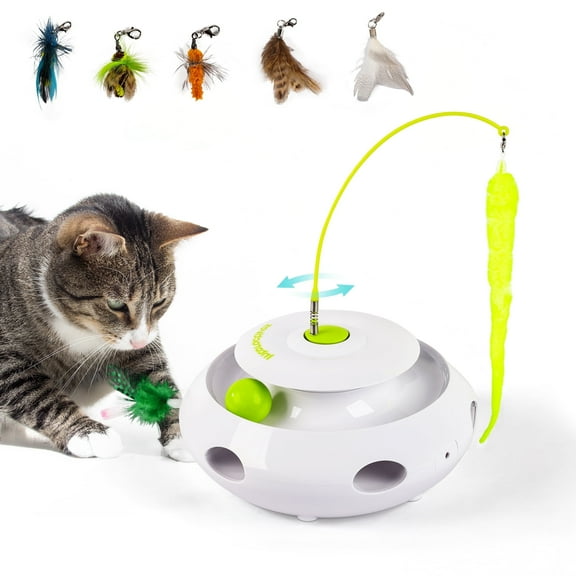 All For Paws 3-in-1 Interactive Flutter Bug Cat Toy with Poping Feather,Automatic Whack-a-Mole Kitty Toy, Spinning Kitty Teaser Toys