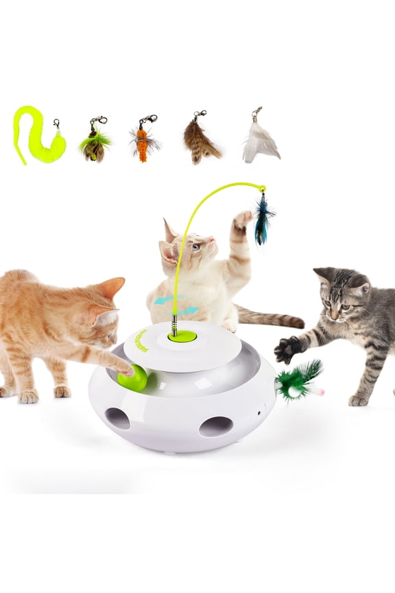 3-in-1 Interactive Flutter Bug Cat Toy with Poping Feather,Automatic Whack-a-Mole Kitty Toy, Spinning Kitty Teaser Toys
