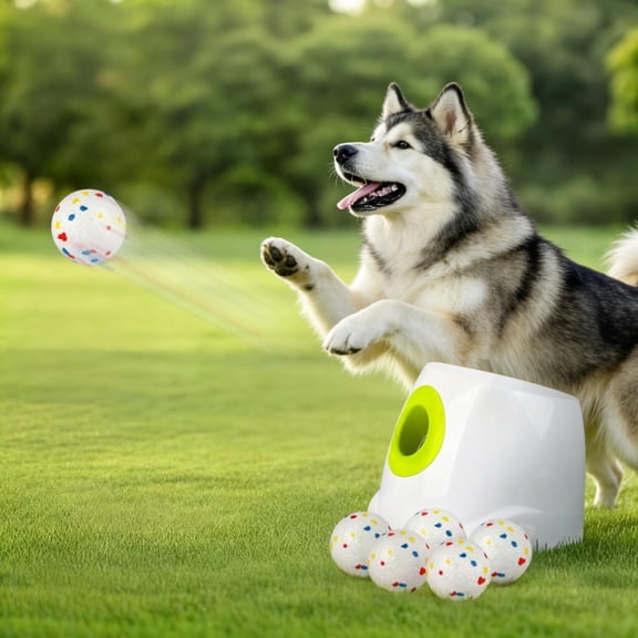 All For Paws Automatic Tennis Ball Launcher for Medium & Large Dogs, 6 ETPU Balls Included, Maxi