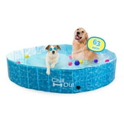 All For Paws Chill-Out 63” Foldable Dog Swimming Pool with Water Drainage Hole, Collapsible Outdoor Wading Pool for Dogs & Kids, Outdoor Pet Bath Tub