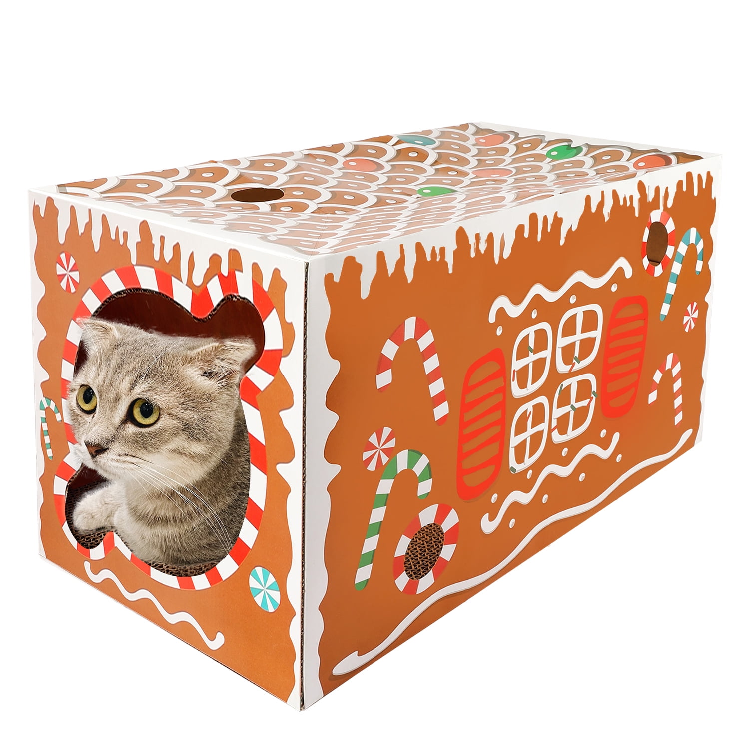 All For Paws Christmas Decoration Cardboard Cat House with Scratching