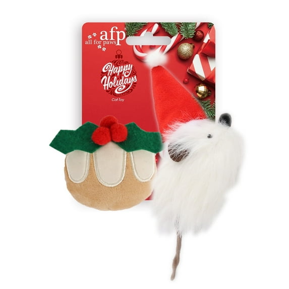 All For Paws Happy Holiday 2 pack Plush Cat Toy with Catnip, Christmas Mistletoe & Santa Mouse