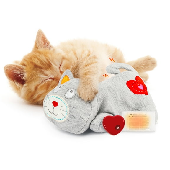 All For Paws Heartbeat Cat Plush Toy with Heat Pack, Kitty Sleep Aid & Anxiety Relief Snuggling Toy, Gray Kitty