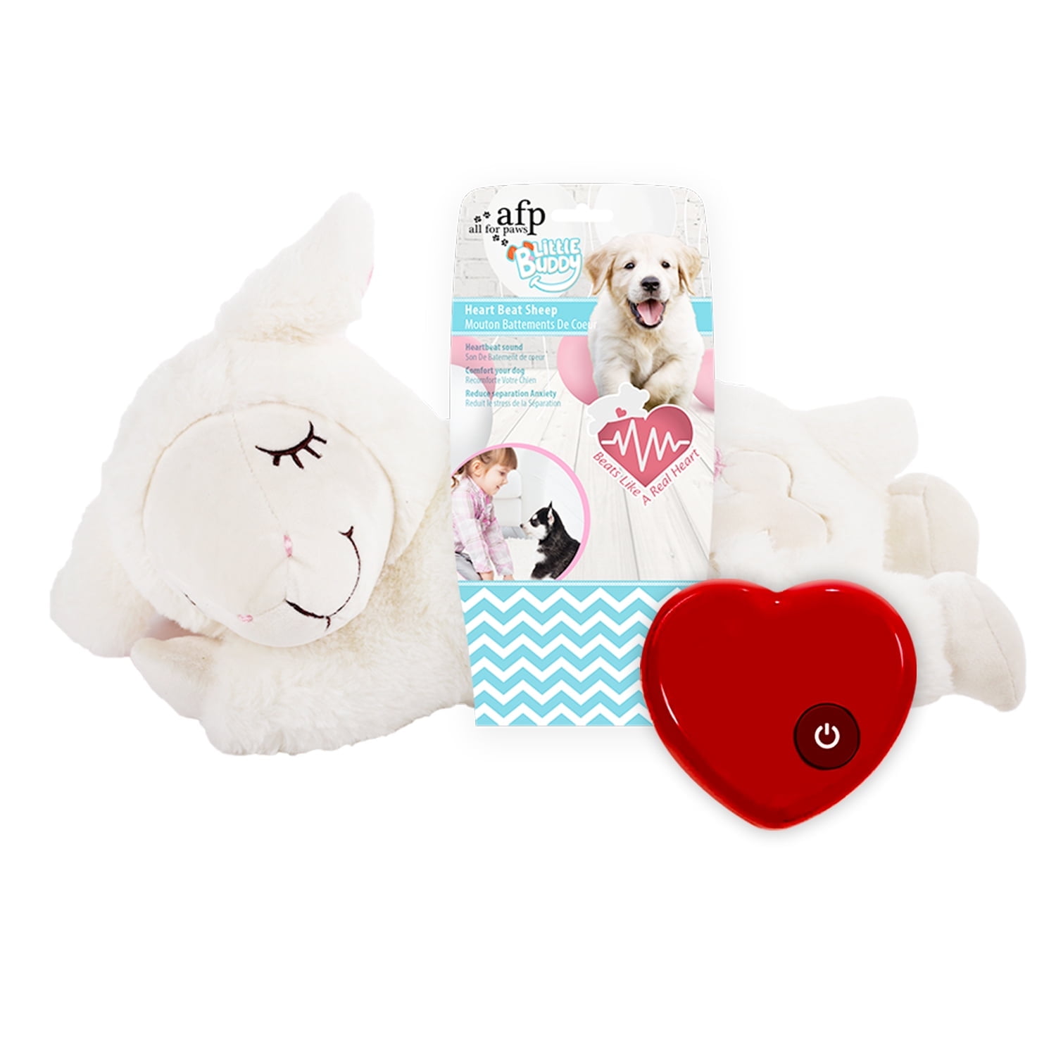 All For Paws Heartbeat Dog Plush Toy, Puppy Sleep Aid & Anxiety Relief Comforting Toy, White Sheep