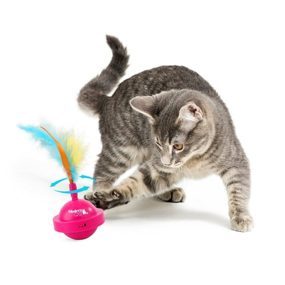 All For Paws Interactive Cat Toys Ball, Automatic Feather Cat Teaser Toy for Indoor Kitty, USB Rechargeable, Pink
