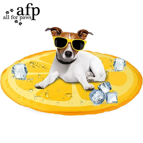 All For Paws Orange Cooling Mat for Dogs - 23.6 Inch Round Pet Cooling Pad, Washable & Non-Toxic, Ideal for Indoor & Outdoor Use