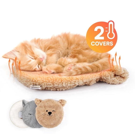 All For Paws Heated Cat Bed Indoor, Microwavable Heating Pads for Kitties, Puppies & Small Pets, Non-Electric Heating Dog Bed with 2 Washable Fleece Covers
