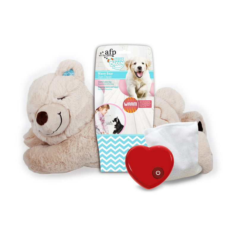 All for Paws Puppy Heart Beat Sleep Aid Plush Toy Warm Bear Toys for Comforting Dogs, White Bear