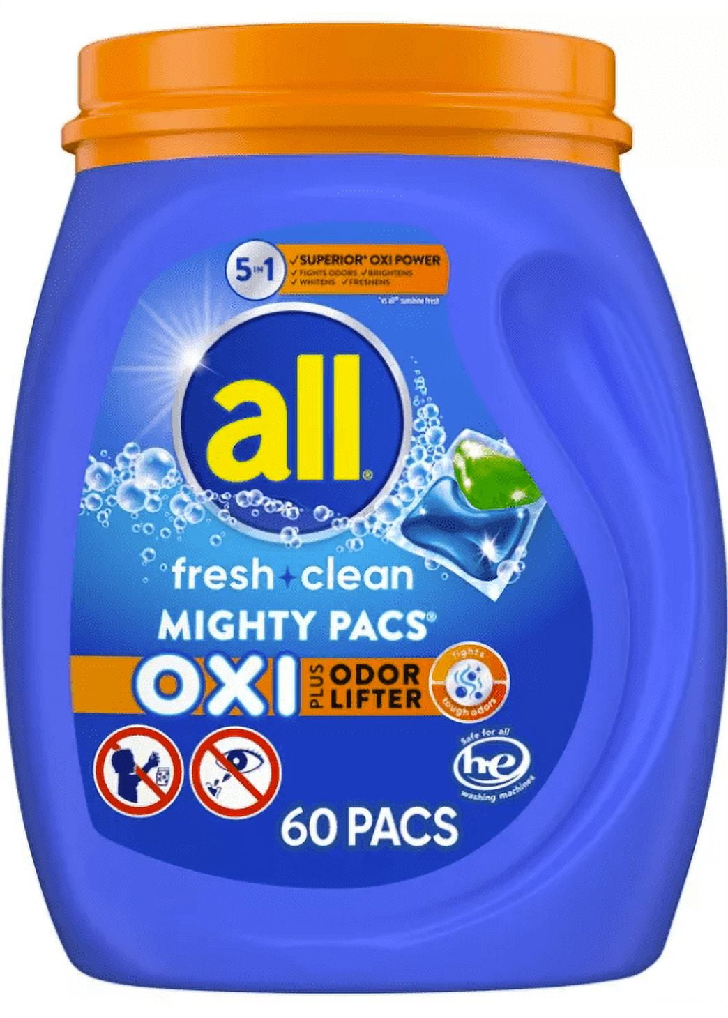 All Fresh Clean Oxi Odor Unit Dose Laundry Detergent - 60ct