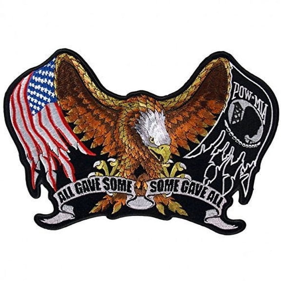 All Gave Some, Some Gave All Eagle "American Flag and POW MIA Flag", Patch - 8" x 5"