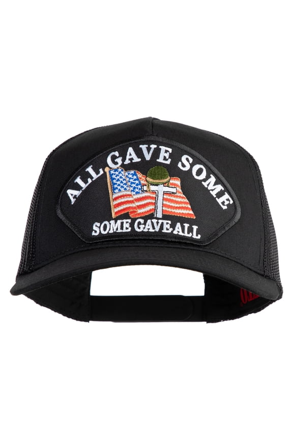 All Gave Some, Some Gave All Patched Solid Cotton Twill 5 panel Mesh Back Cap - Black OSFM