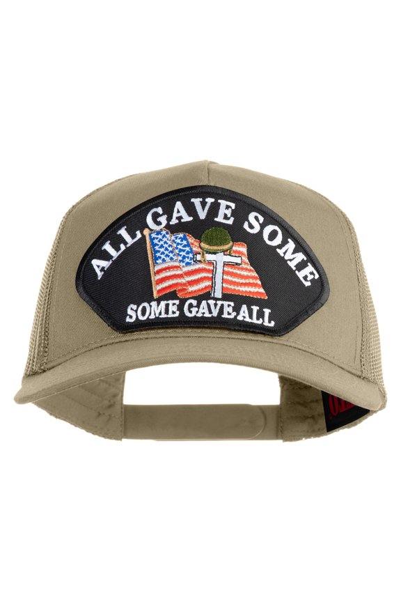 All Gave Some, Some Gave All Patched Solid Cotton Twill 5 panel Mesh Back Cap - Khaki OSFM