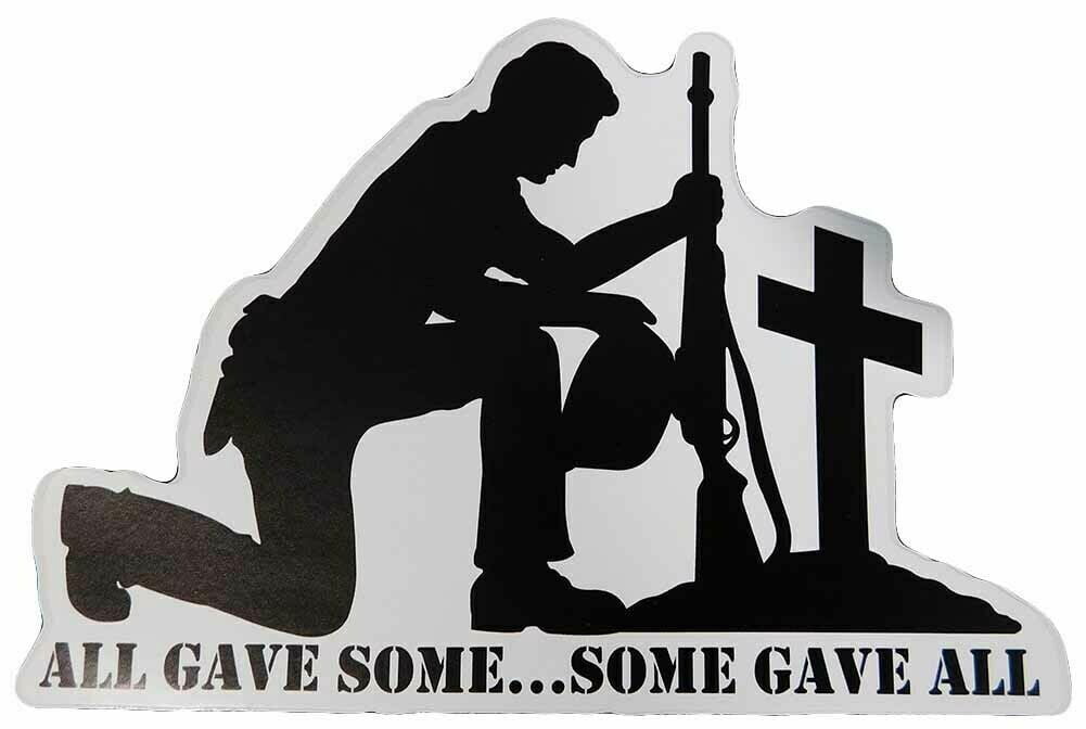 Thin Blue Line & Red Drab Kneeling Soldier Decal - 3 Inch Vinyl Window Sticker