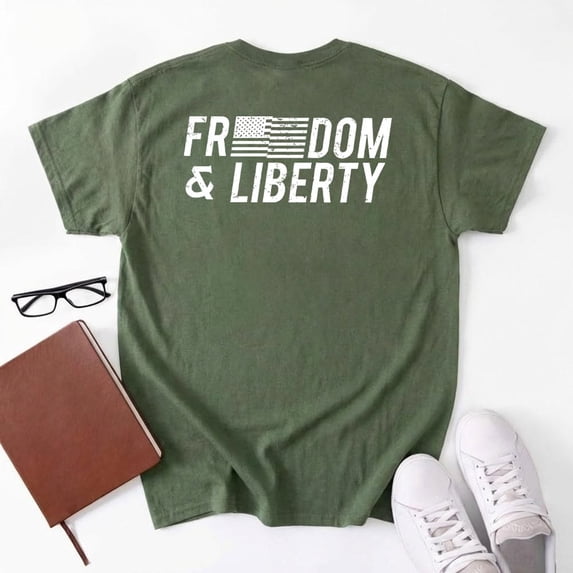 All Gender Short Sleeve Patriotic Freedom and Liberty Graphic Tee Shirt