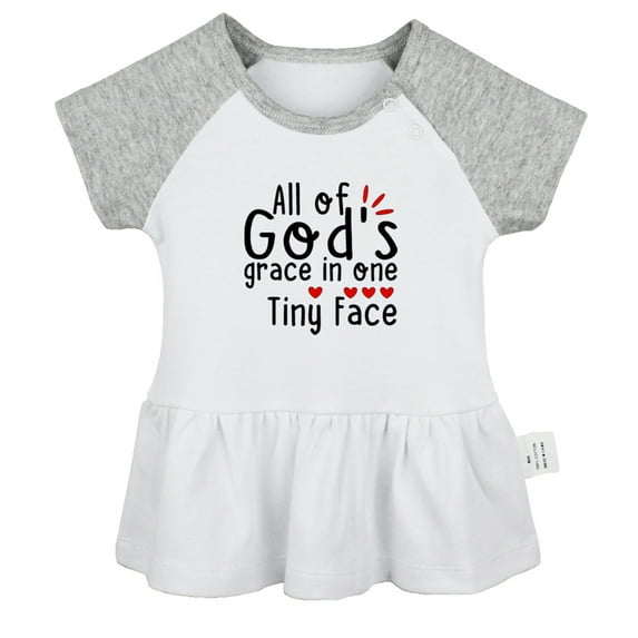 All of God's Grace in One Tiny Face Funny Dresses For Baby, Newborn Babies Skirts, Infant Princess Dress, 0-24M Kids Graphic Clothes (Gray Raglan Dresses, 12-18 Months)